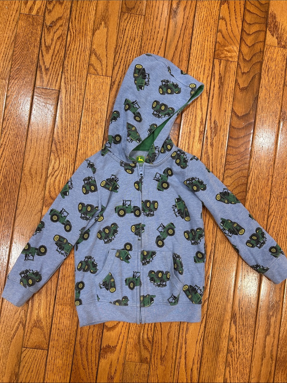 John Deere Gray Hoodie with Green Tractor Print